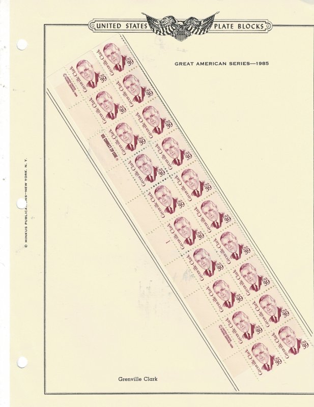 Great American Grenville Clark 39c US Postage Plate Strip #1867 VF MNH