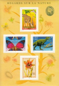 France 2000 MNH Sc #2779a Sheet 4 Butterfly, giraffe, dinosaur, tulip