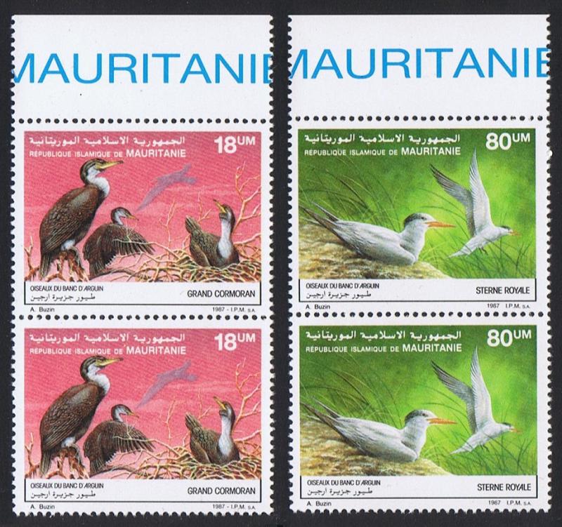 Mauritania Birds Cormorants Terns 2v issue 1988 in pairs with Top Margin