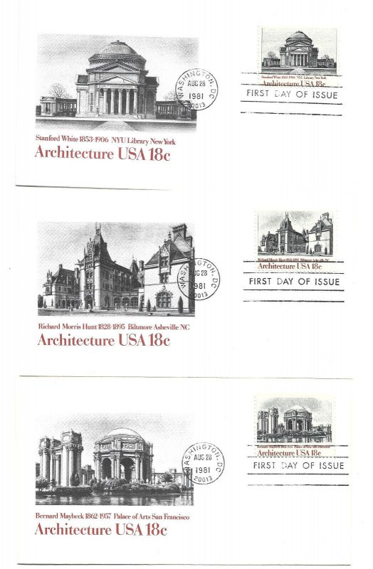 1928-31 Architecture 1981 Andrews, set of four, FDCs