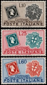 ✔️ ITALY 1951 - CENTENARY OF SARDINIA STAMPS - SC. 587/589  MNH **