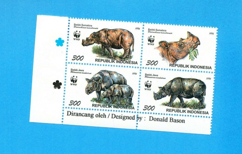 INDONESIA - Scott 1673 - VFMNH block of four - WWF Hippo, Rhino - see note