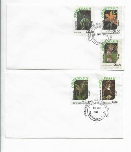 GUATEMALA 1996 ORCHIDS FLOWERS FLORA SET OF 5 VALUES ON 2 FIRST DAY COVER FDC