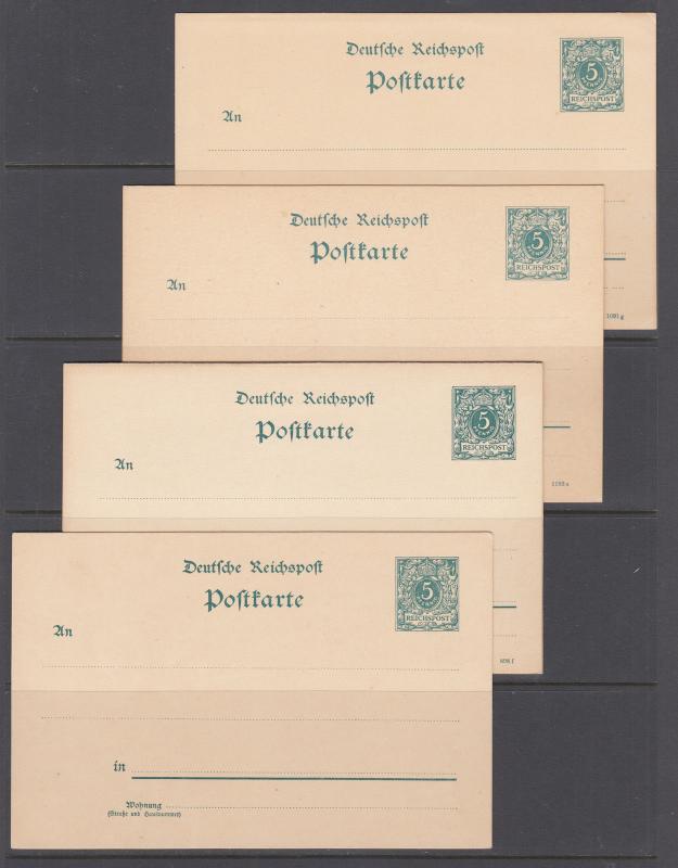 Germany Mi P30a/P36, unused. 1891-94 5pf Postal Cards, 4 different, F-VF.