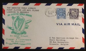 1946 Limerick Ireland First Flight Cover FFC To Bruxelles Belgium Pan American A