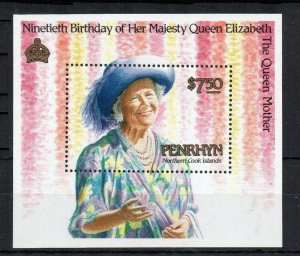 PENRHYN 1990 Queen Mother, 90th Birthday (1 Ms) MNH CV$18+
