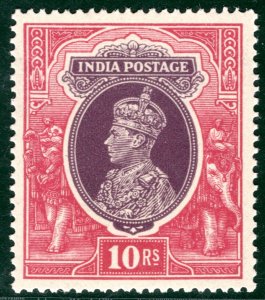 INDIA KGVI High Value SG.262 10r Purple & Claret (1937) Mint MNH Cat £38 SBLUE81