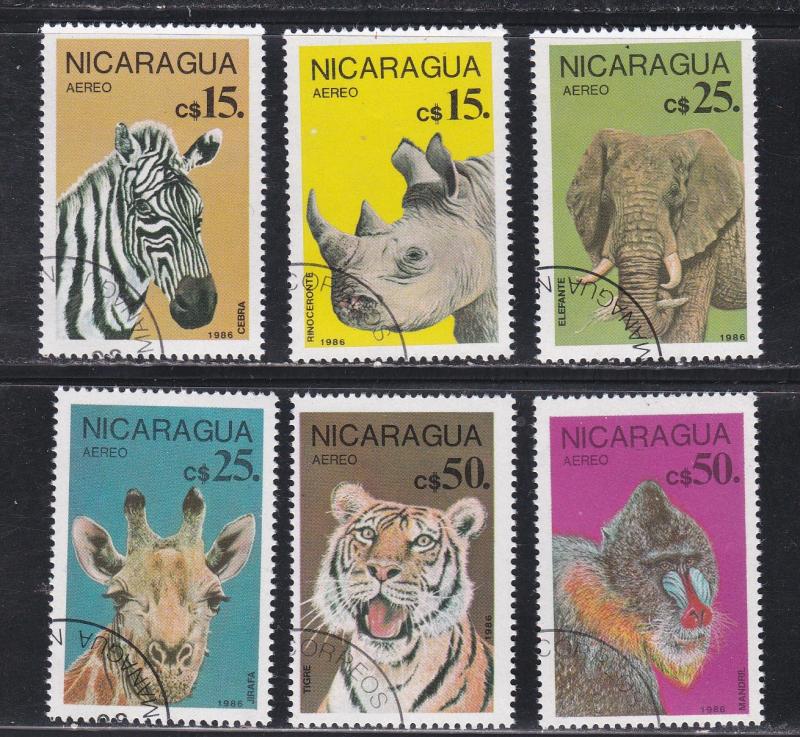 Nicaragua C1137-1142, Zoo Animals, Used CTO, 1/2 Cat.