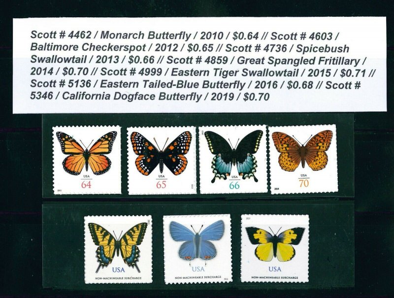 US SCOTT # 4462, 4603, 4736, 4859, 4999, 5136, 5346, & 5568  Butterfly Set of 8