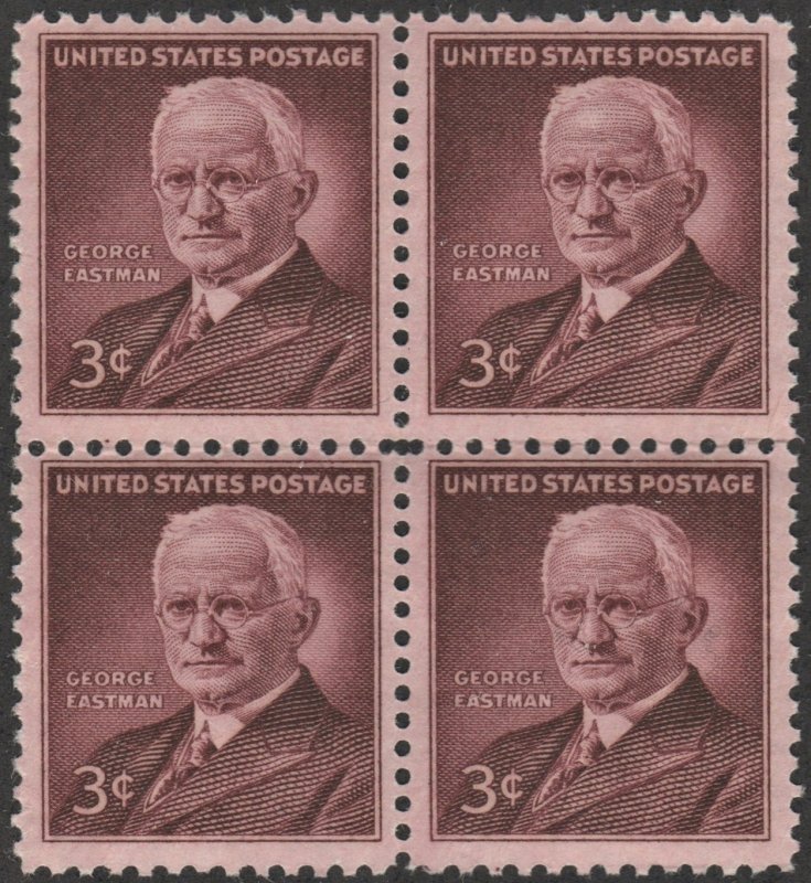 SC#1062 3¢ George Eastman Block of Four (1954) MNH