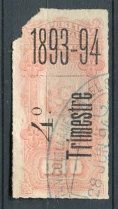 URUGUAY; 1890s early classic Optd. Revenue issue used value