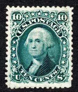 US 1861  10¢ Dk Green Washington Stp with TAG Dbl Trans #68a CERT MH CV $1,350+