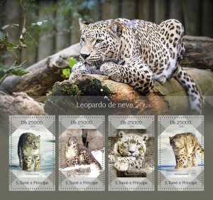 SAO TOME - 2014 - Snow Leopards - Perf 4v Sheet - Mint Never Hinged