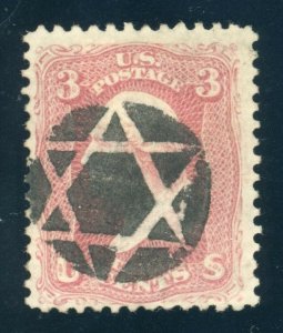 US Stamp #65 Washington 3c - PSE Cert - USED - Star of David Cancel