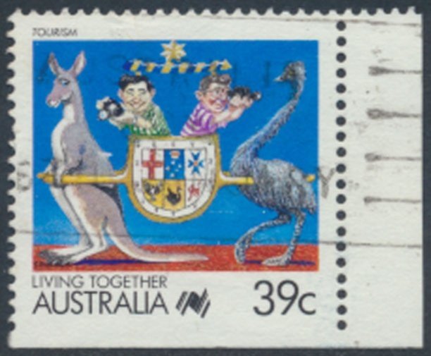 Australia SG 1121b  Sc# 1063B Used  bottom right imperf Tourism  see details ...
