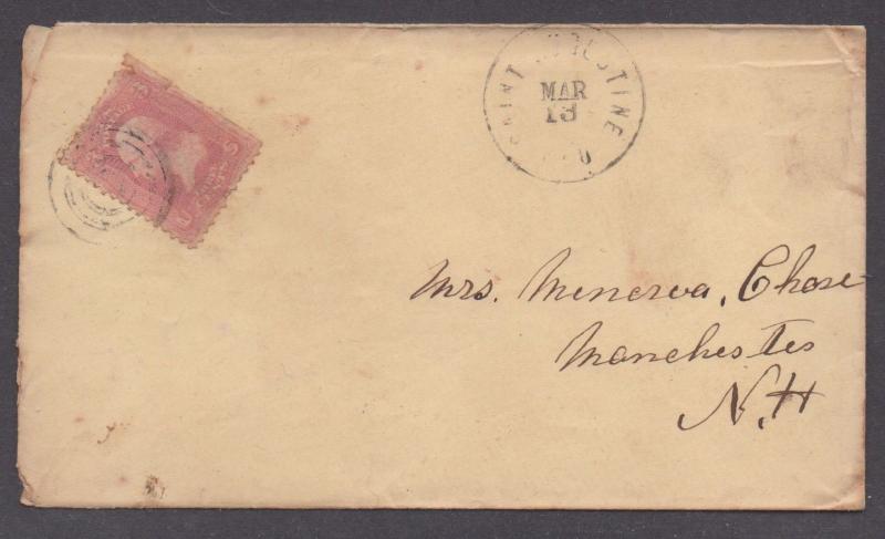 **US 19th Cent FL Cover, SC# 64b, St. Augustine, FL 3/13 CDS, Civil War Era?