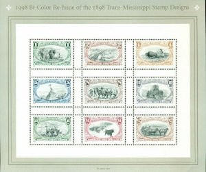 Bi-Color Re-Issue of 1898 Trans Mississippi Sheet of Nine Stamps Scott 3209