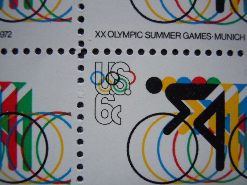 #1460 6c 1972 Olympic Games Red Ring Error Block of 9  MNH OG VF