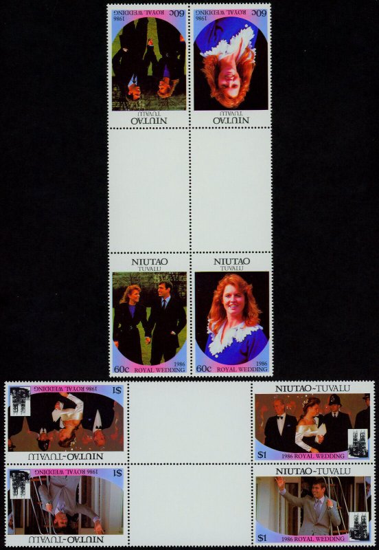 Tuvalu Niutao 51-2 Gutter Pairs MNH Prince Andrew, Sarah Ferguson Royal Wedding