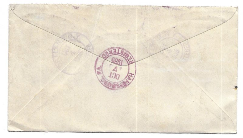 Cortland, New York to Harrisburg Pennsylvania 1935 Registered Uprated Scott U436