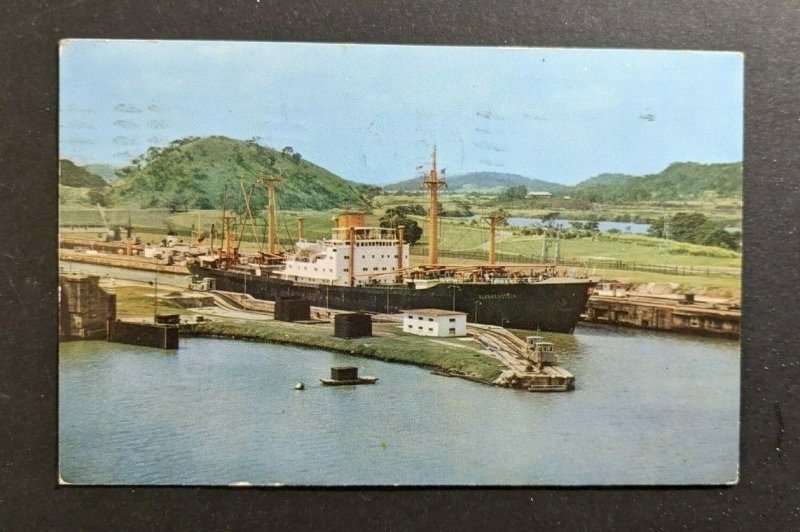 1961 Ship in Miraflor Locks Cristobal Panama Picture Postcard Cover