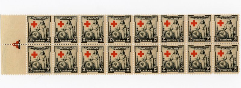 #702 – 1931 2c Red Cross Issue.  Arrow Block of 16.  MNH OG.