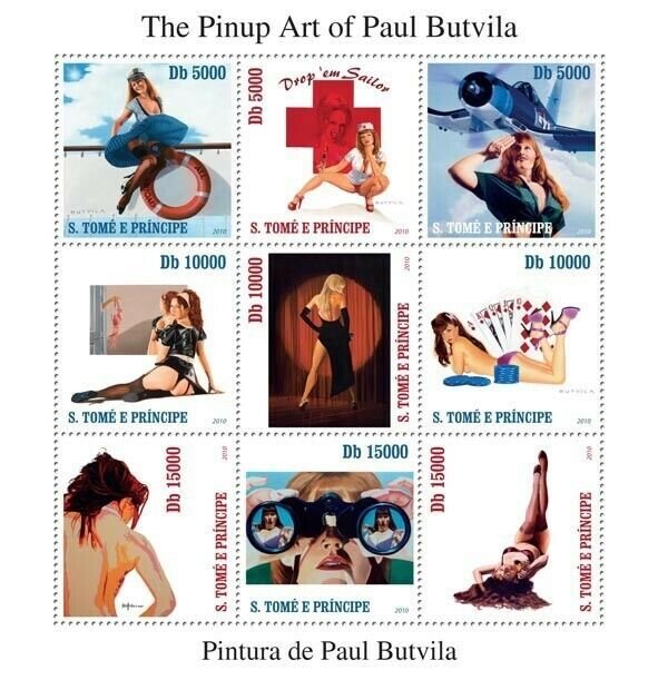 S. TOME & PRINCIPE 2010 - 9The Pinup Art of Paula Butvila 9v - Mi 4578-4586
