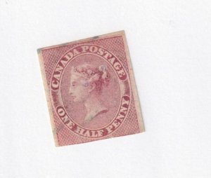 CANADA # 8 FVF-VERY LIGHTLY USED Q/VICTORIA 1/2p IMPERF