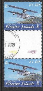 PITCAIRN ISLANDS SG791 2009 $1  VISITING AIRCRAFT GUTTER PAIR FINE USED