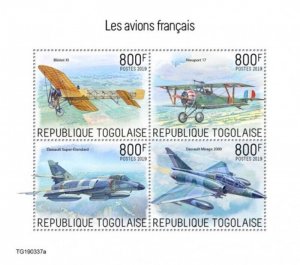 Togo - 2019 Aviation French Planes - 4 Stamp Sheet - TG190337a