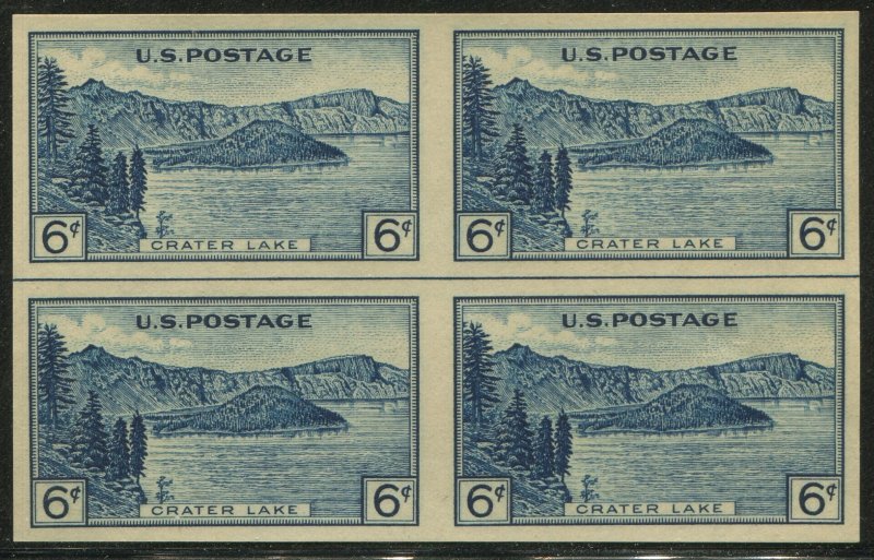 761  6c Crater Lake, Imperf,  NGAI  MINT Horizontal  LINE Block of 4 XF