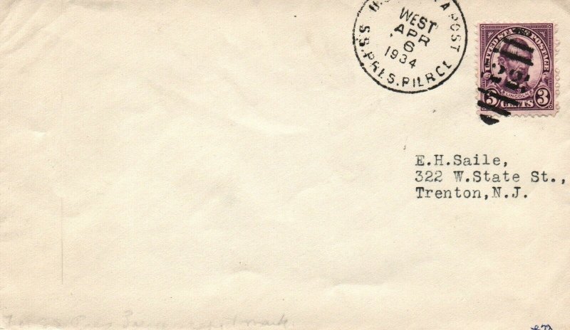 1934 USTP Sea Post Cover - SS President Pierce - L35685