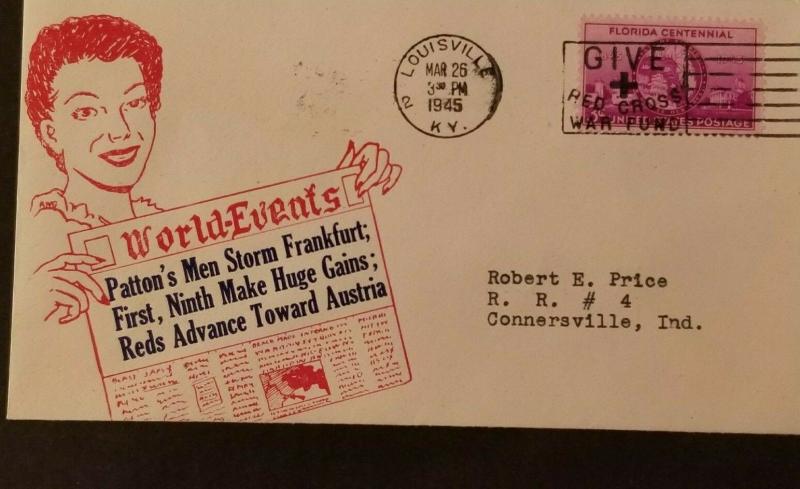 1945 Louisville KY To Connersville IN Patton Storms Frankfort Patriotic Cover
