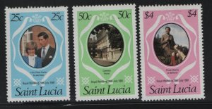 ST. LUCIA 543-545, (3) SET, MNH, 1981 Royal wedding issue