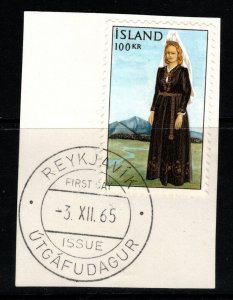 ICELAND SG429 1965 100k NATIONAL COSTUME FINE USED ON PIECE