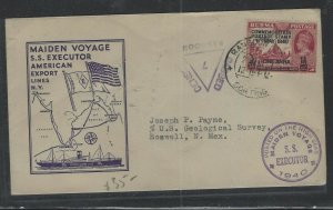 BURMA COVER (P2612B) 1940 KGVI 1A COMMEM CENSORED MAIDEN VOYAGE TO USA 