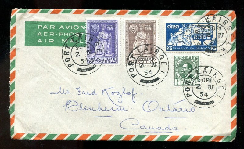 p87 - IRELAND Port Láirge 1954 Airmail Cover to CANADA. Four Values