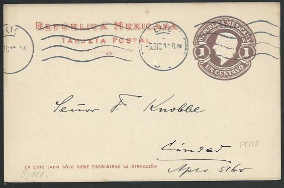 MEXICO 1911 1c postcard used...............................................66206