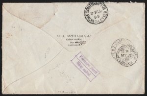 TRANSVAAL 1899 Cover Too Late to Deliver. Dead Letter Office.