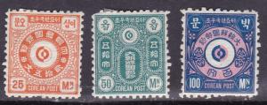 Korea 1884 3 Stamps Shown in Scott as Never Released in Mint Condition FINE (*)