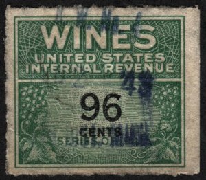 RE145 96¢ Wine Revenue Stamp (1942) Used