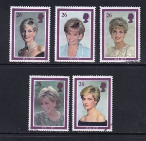 Great Britain  #1791-1795 used 1998  portraits of Diana