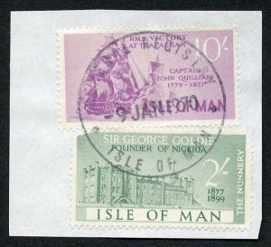 Isle of Man 10/- Purple and 2/- Green QEII Pictorial Revenues CDS On Piece