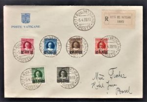 Vatican 35 - 40 1939 Full Set on Registered Post Office Cover to Basel Swiz, ...