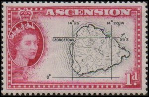 Ascension 63 - Mint-H - 1p Map of Ascension (1956) (cv $4.30)