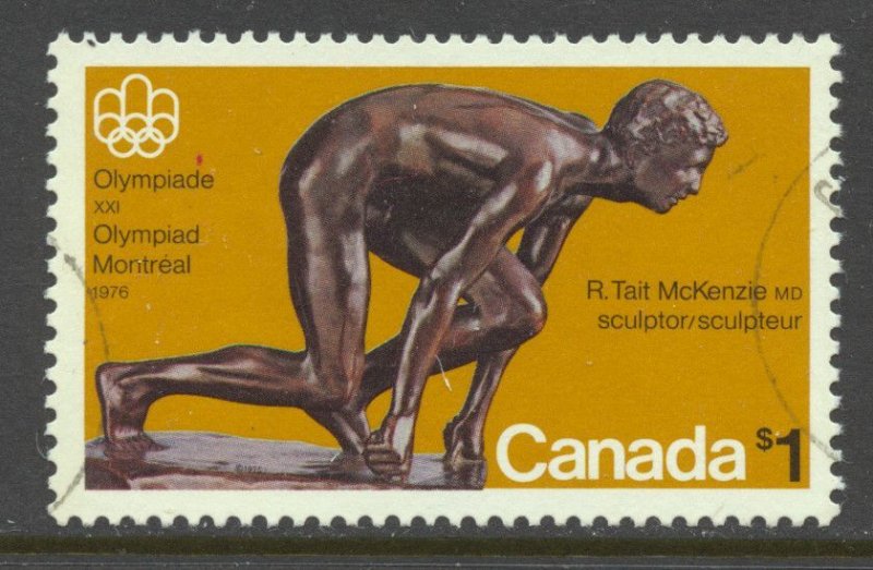 Canada Scott 656 Used - 1975 $1 Montreal Olympics/Sprinting - SCV $2.25