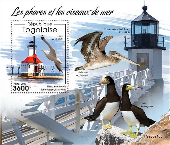 TOGO - 2023 - Lighthouses and Seabirds - Perf Souv Sheet - Mint Never Hinged