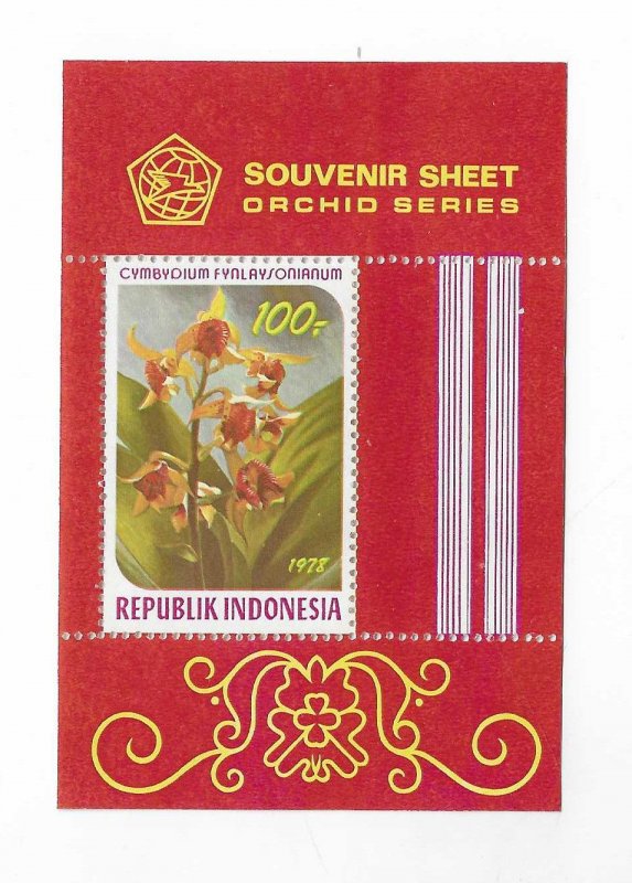 Indonesia Sc #1012 Orchids 1978 Souvenir Sheet of 1 NH VF