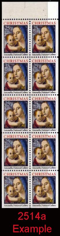 SC#BK180 25¢ Madonna & Child Booklet: Plate #1 (1990) MNH