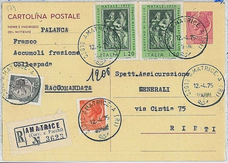 37725   REPUBBLICA: Storia Postale - INTERO POSTALE Raccomandata SIRACUSANA 1975